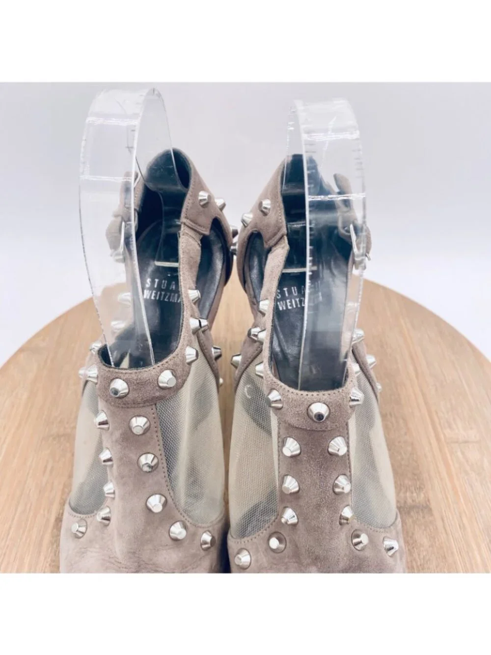 Stuart Weitzman Shoes Womens 7.5 Gray Suede Stiletto Heels Studded Steampunk